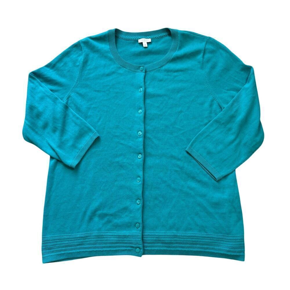 Talbots Cardigan sweater, 1X, 100% Cotton, Teal/Blue